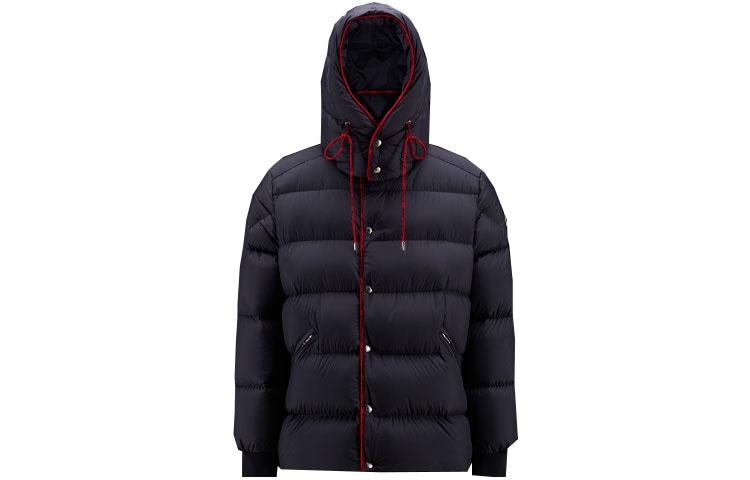 Moncler SS22 Jacquard Logo Hoodie Down Jacket Navy Blue
