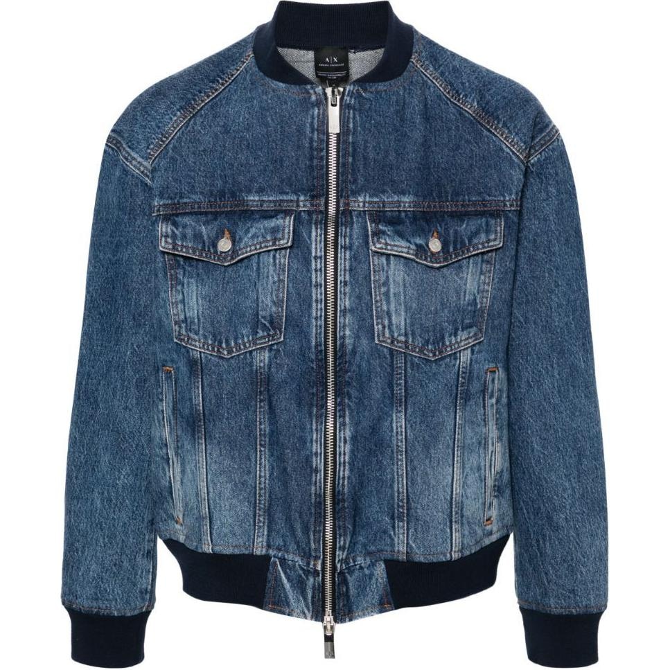 Armani Exchange Ribbed Trim Washed Denim Jacket