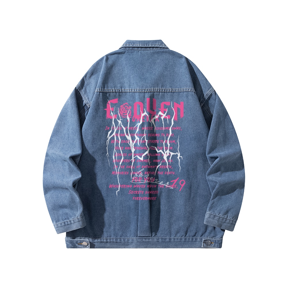 EOOVEN Vintage Washed Rose Lightning Denim Jacket