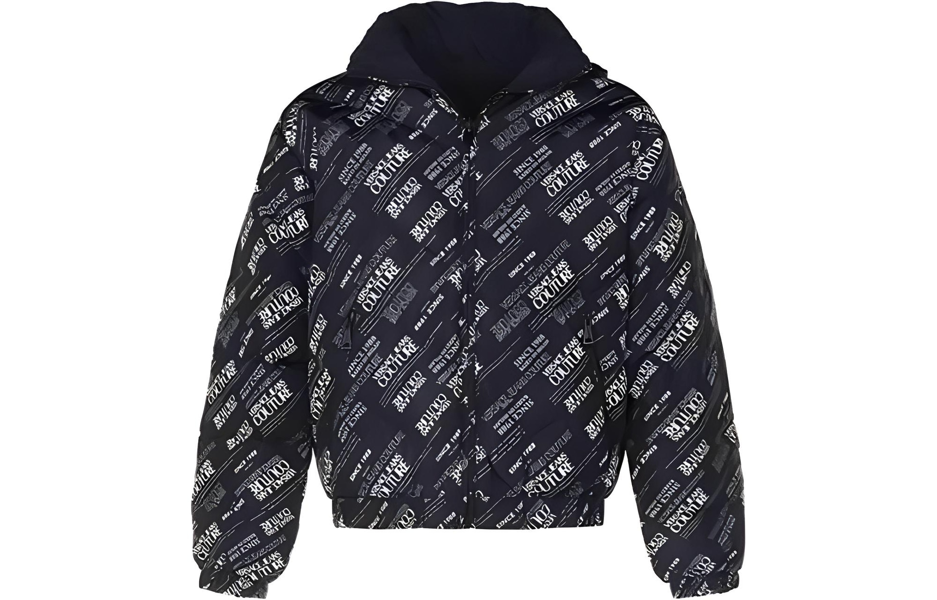 VERSACE JEANS COUTURE Versace Letter Zipper Hoodie Down Jacket Black