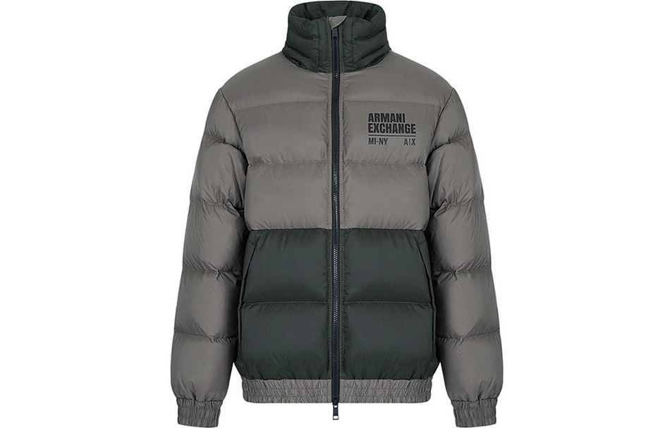 Armani Exchange FW22 Colorblock Logo Down Jacket Dark Grey
