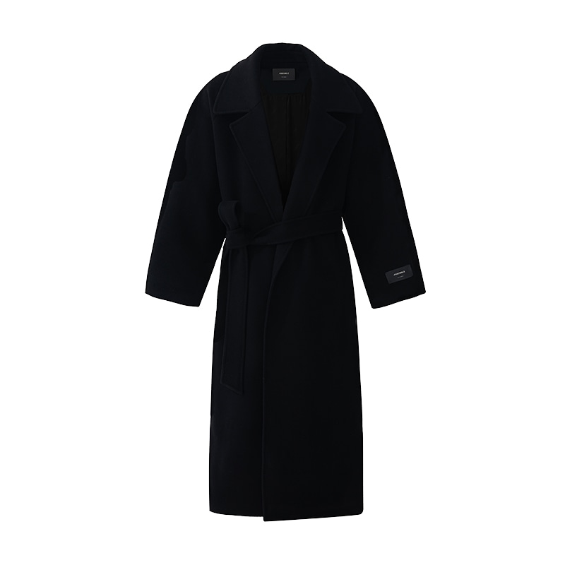455Emble Wool Robe Coat Black