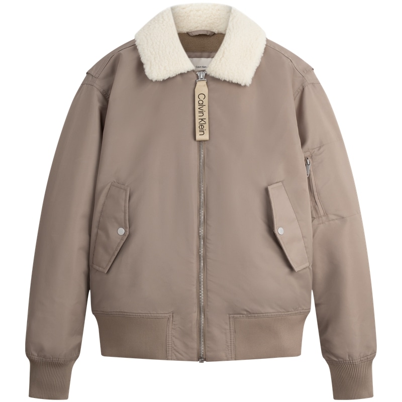 Calvin Klein Letter Tape Zip Collar Cotton Jacket Earth Brown