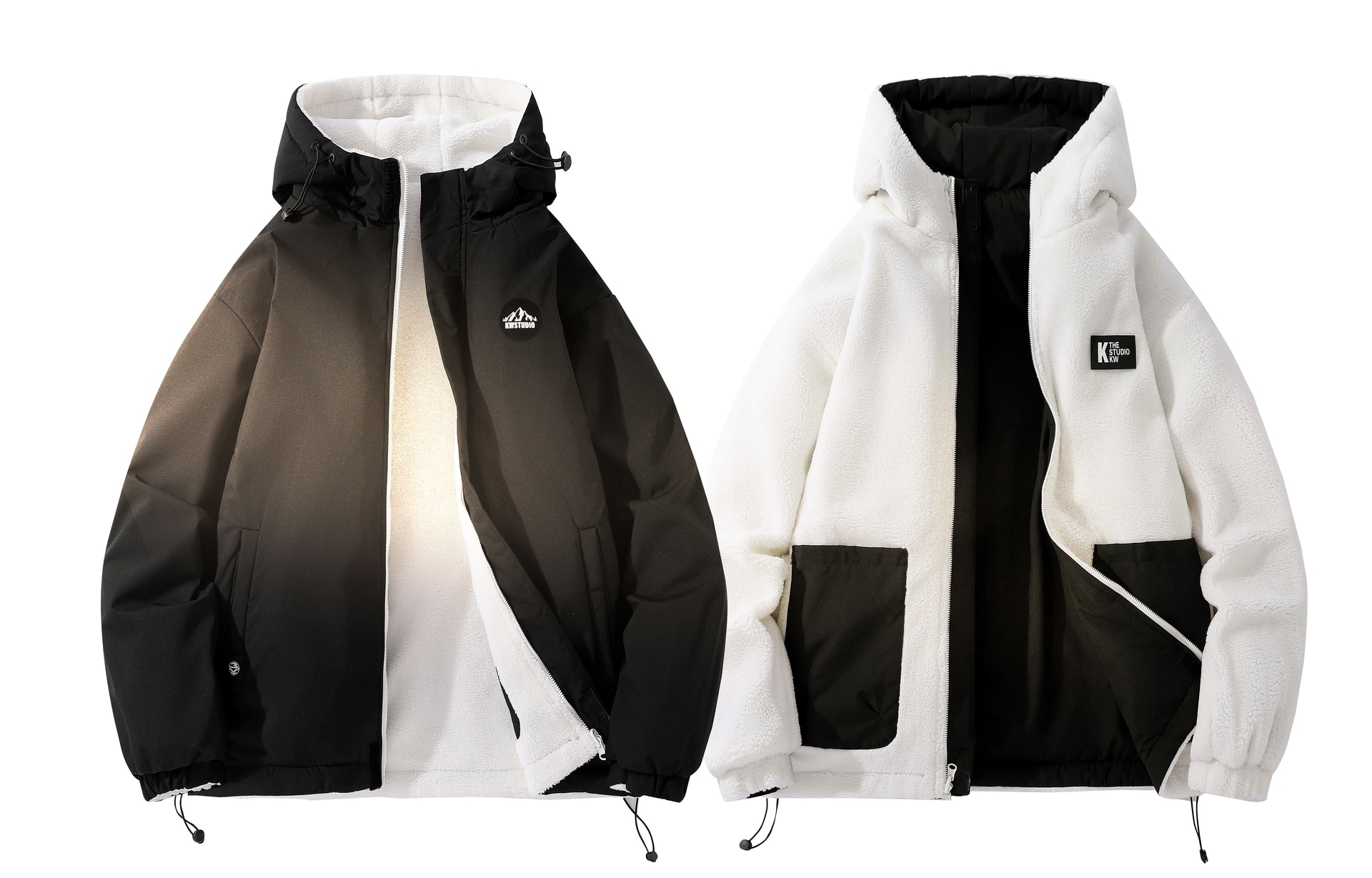 KW Magic Tape Reversible Windproof Hooded Cotton Jacket