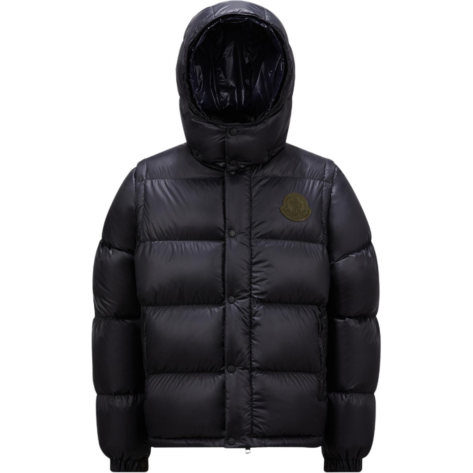 Moncler Logo Detachable Hood Down Jacket Navy
