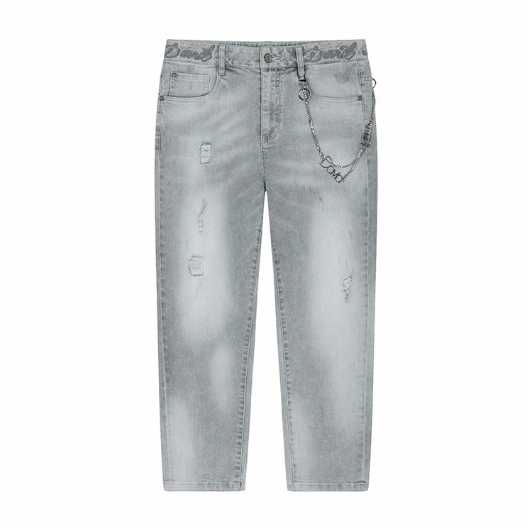 DAVID NAMAN Washed Embroidered Straight Jeans Gray