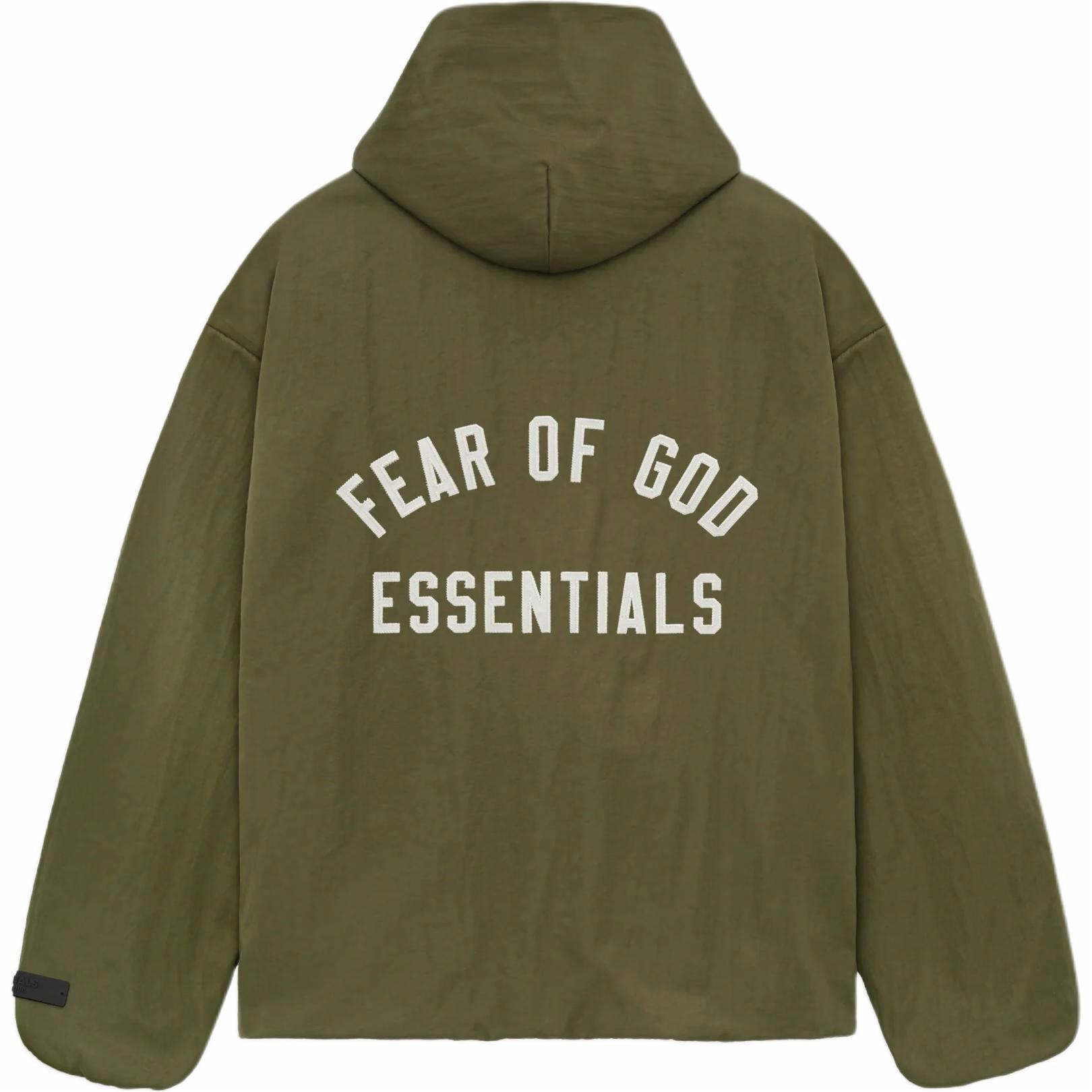 Fear of God Essentials Textured Nylon Hooded Coaches Jacket Military