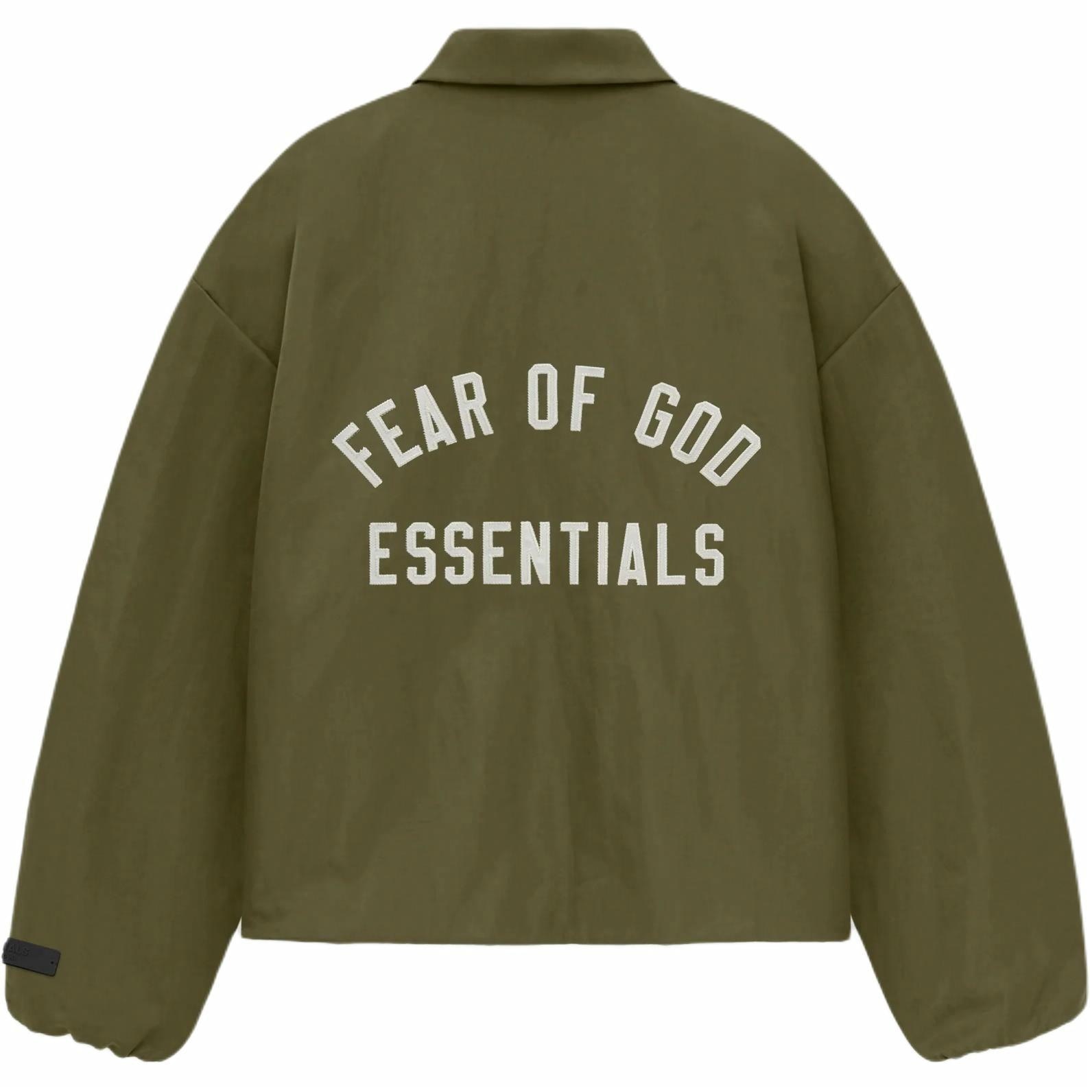 Fear of God Essentials Fall24 BACK TO SCHOOL Textured Nylon Trucker Jacket MILITARY
