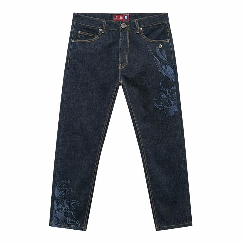 Джинсы 鬼洗 Oniarai Thief Blue Fire Lion Embroidered Straight Jeans