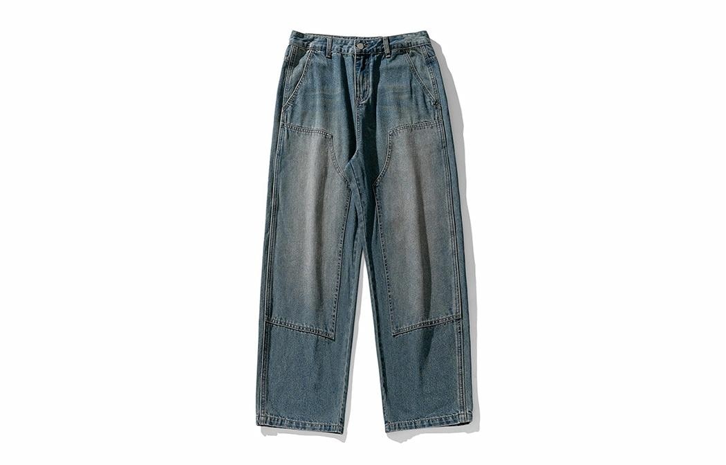 白卷BAIJUAN Baijuan Vintage Washed Double Knee Cargo Jeans Blue