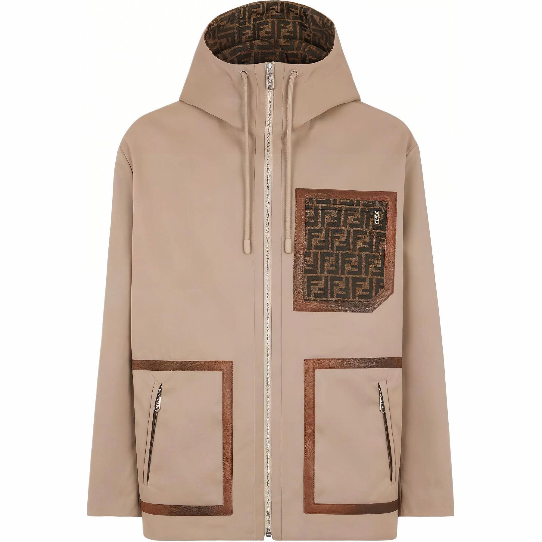 FENDI/芬迪 Fendi FW24 Logo Jacquard Hoodie Parka Beige