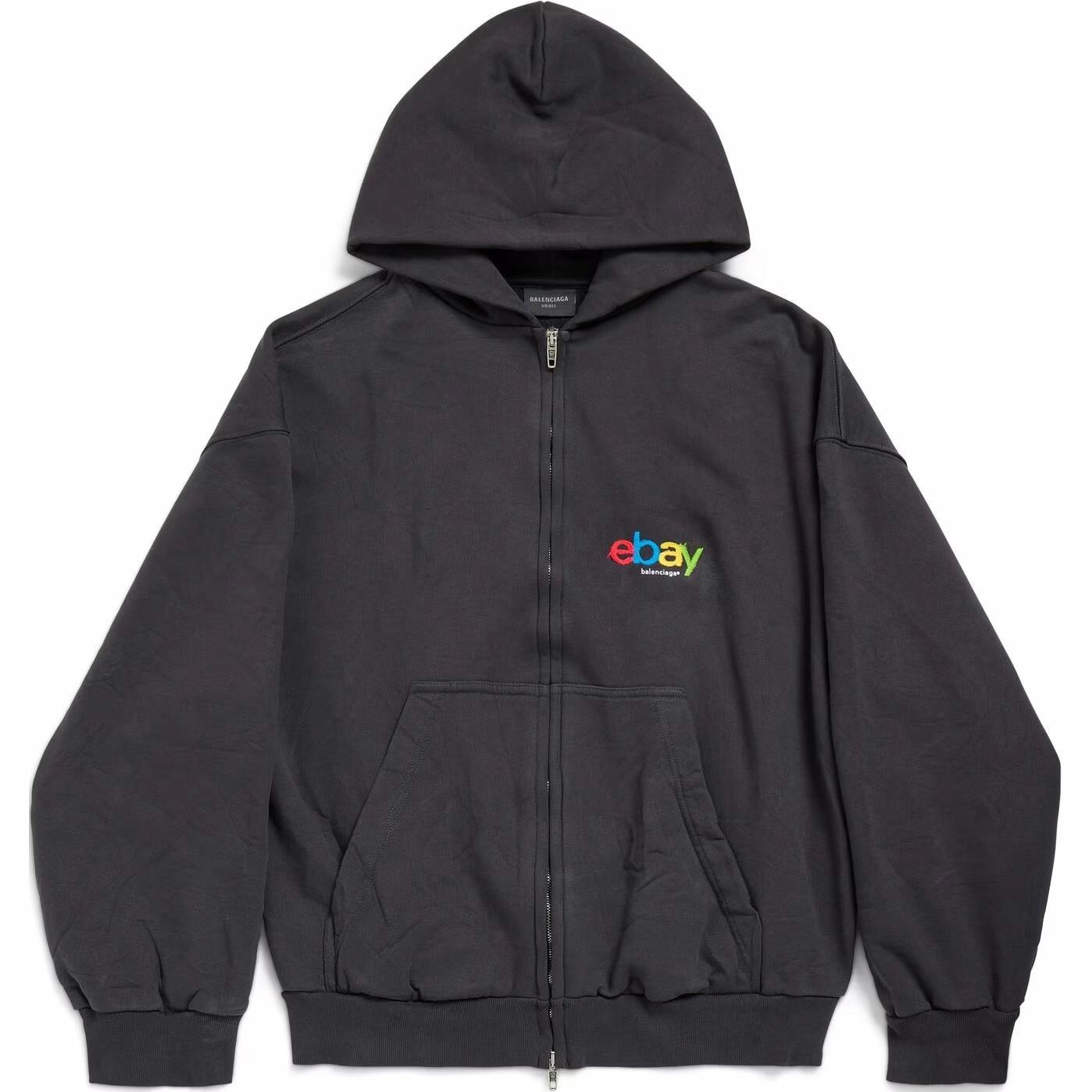 Balenciaga Embroidered Logo Hoodie Jacket Black