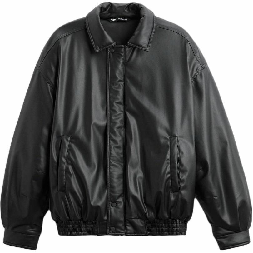 ZARA Loose Fit Leather Jacket Black