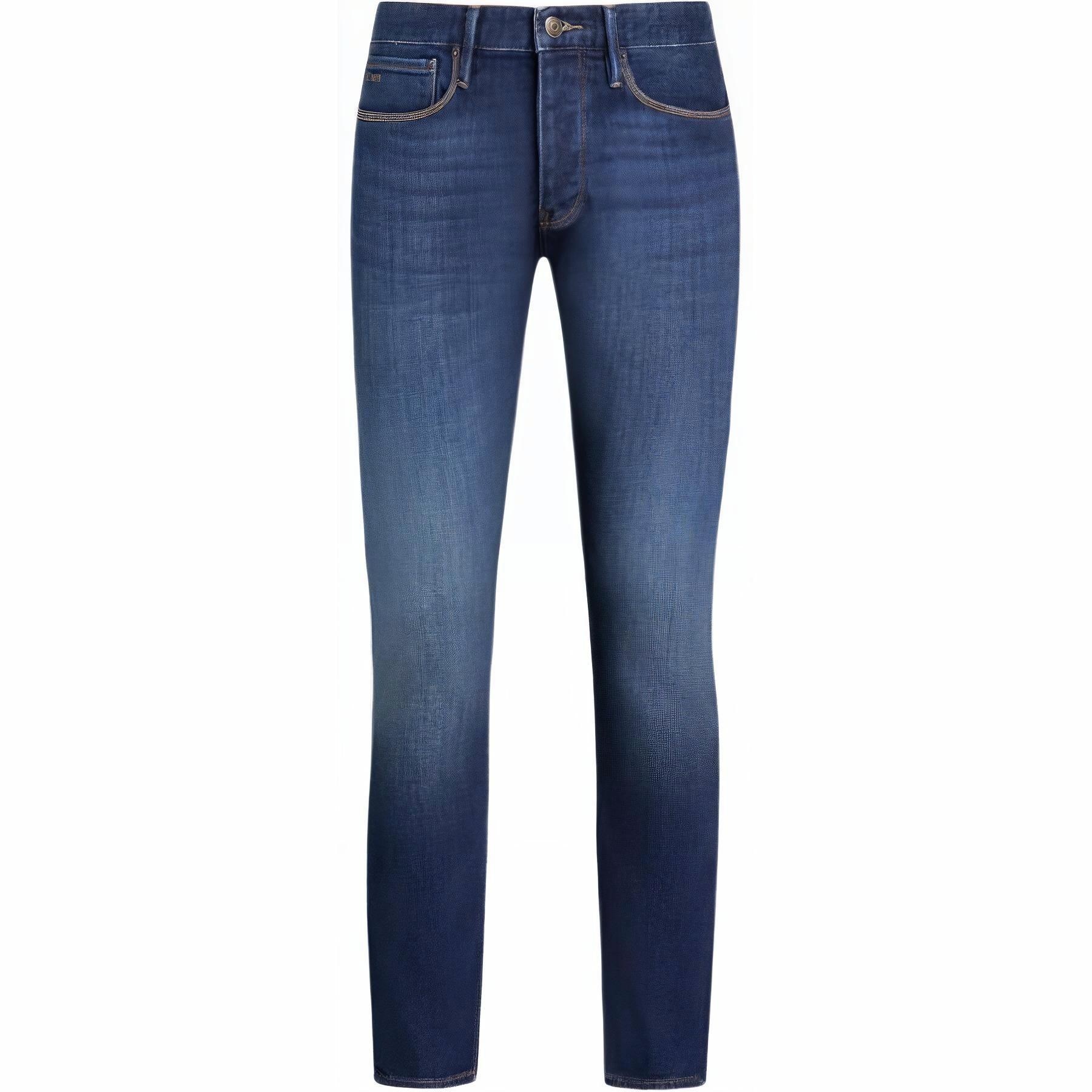 EMPORIO ARMANI/阿玛尼 Emporio Armani FW24 Logo Patch Straight Jeans Blue