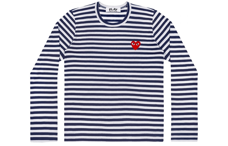 CDG Play Striped Long Sleeve Tee Navy White