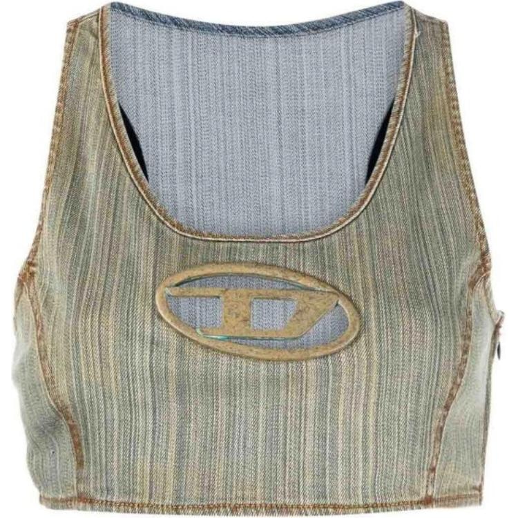 Diesel Letter Print Sleeveless Vest Green