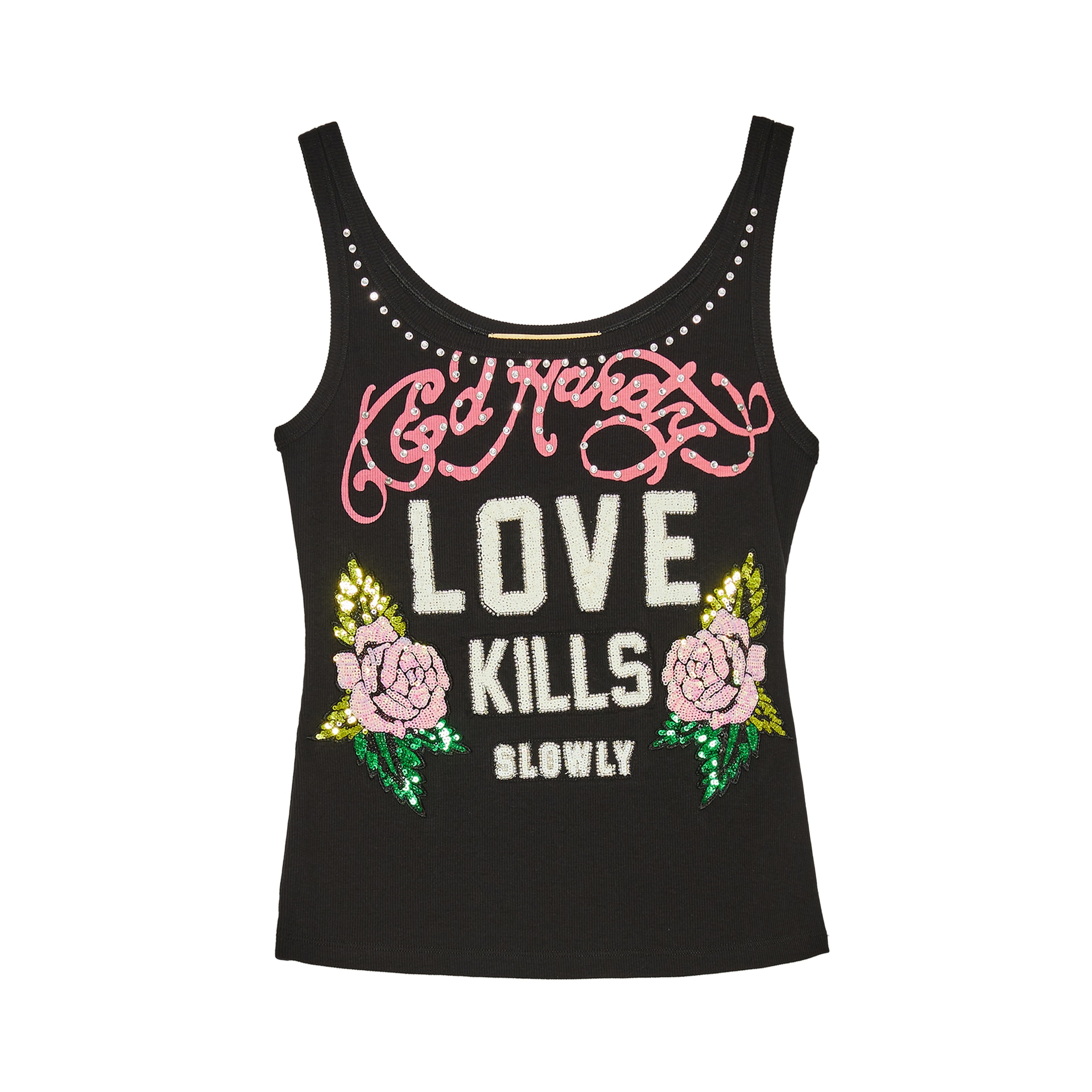 Ed Hardy Embroidered Sequin Knit Vest Black