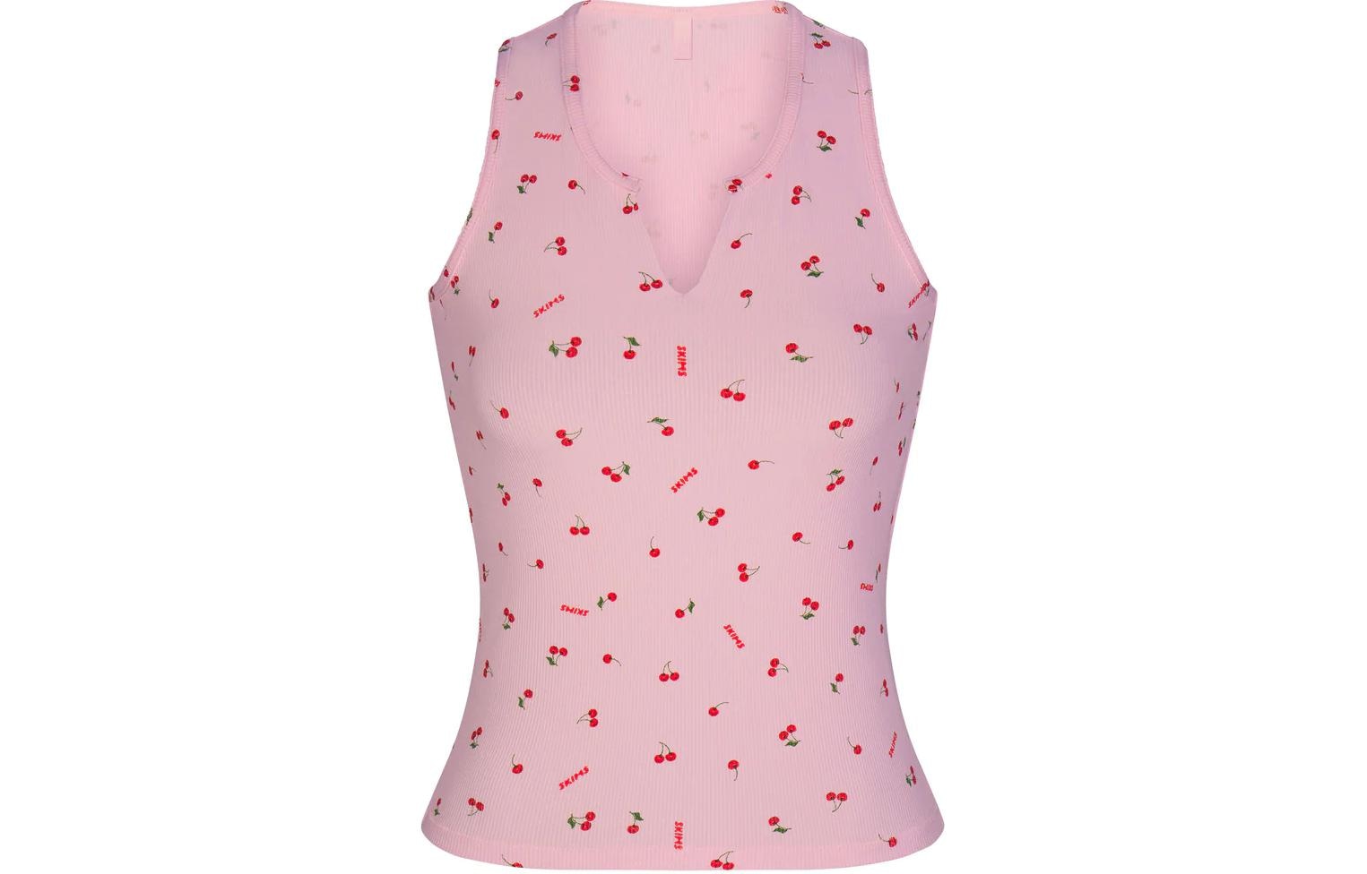 Skims Soft Lounge Split Neck Tank Cherry Blossom Print