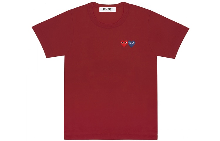 CDG Play Double Heart T-Shirt Burgundy