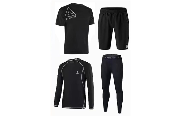 匹克 实力向上运动健身房衣服跑步装备速干篮球季晨跑训练骑行服四件套健身套装 男女同款 黑色