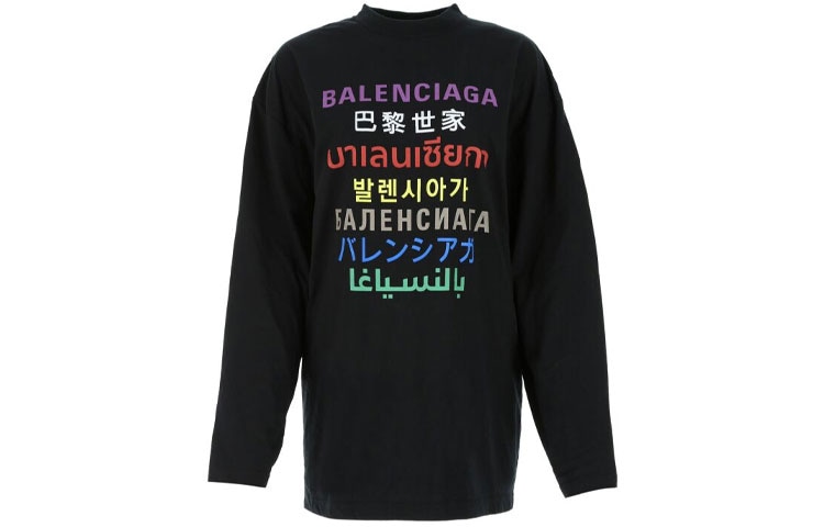 Футболка Balenciaga SS21 Multilingual Logo Long Sleeve Tee Black