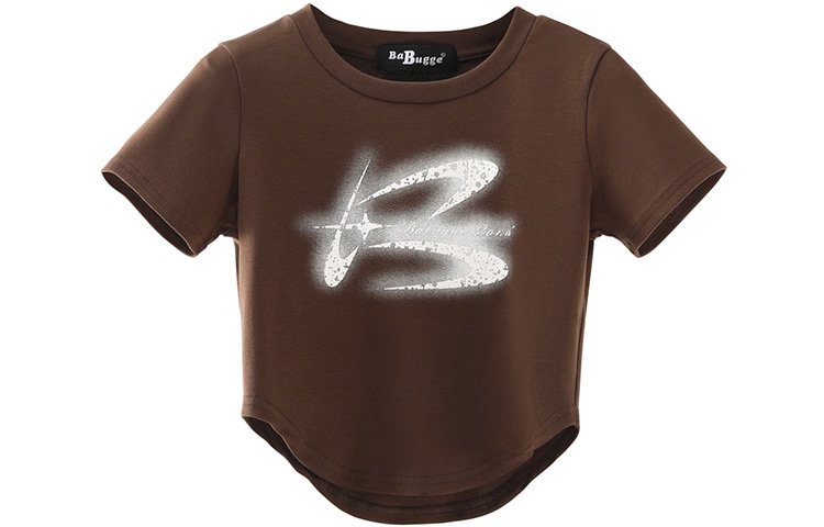BABUGGE Retro Letter Pattern Crew Neck Tee