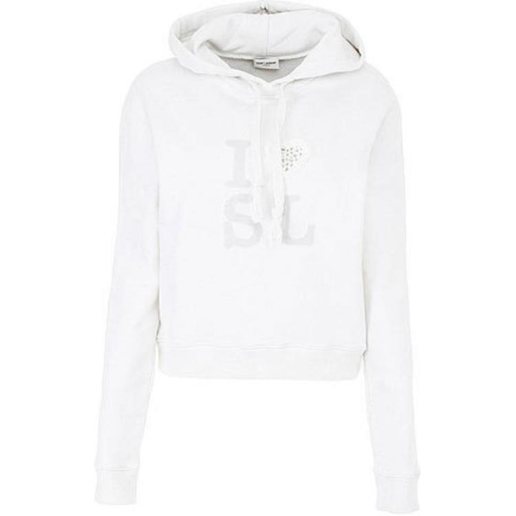 SAINT LAURENT/圣罗兰 Saint Laurent Logo Drawstring Hoodie White