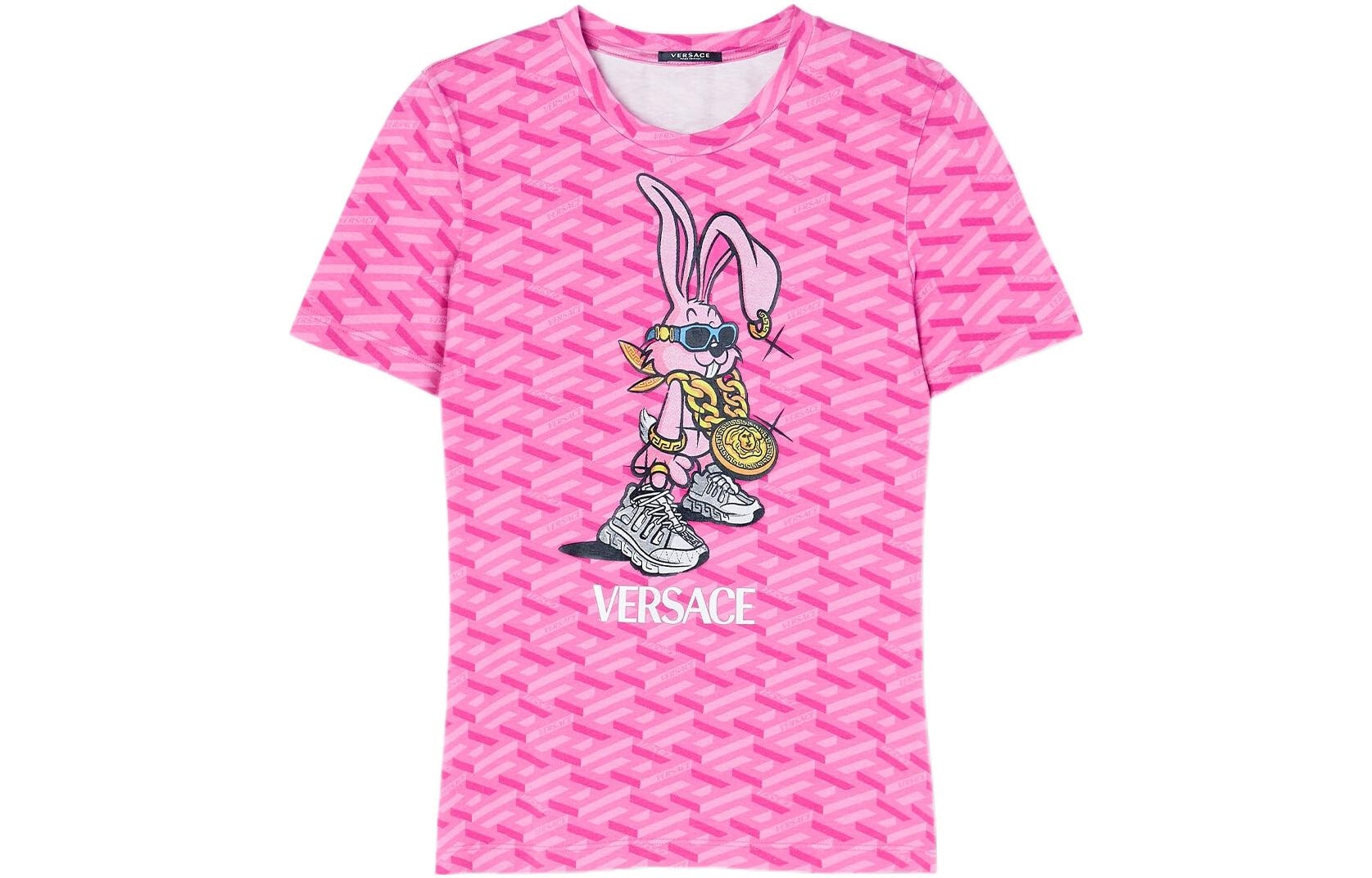 VERSACE/范思哲 Versace SS23 Logo Cartoon Rabbit Print T-Shirt Pink