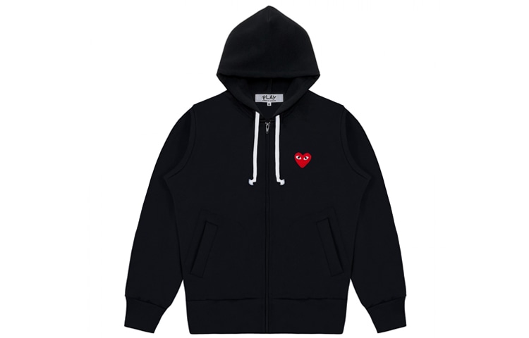 CDG Play Red Heart Zip Hoodie Black