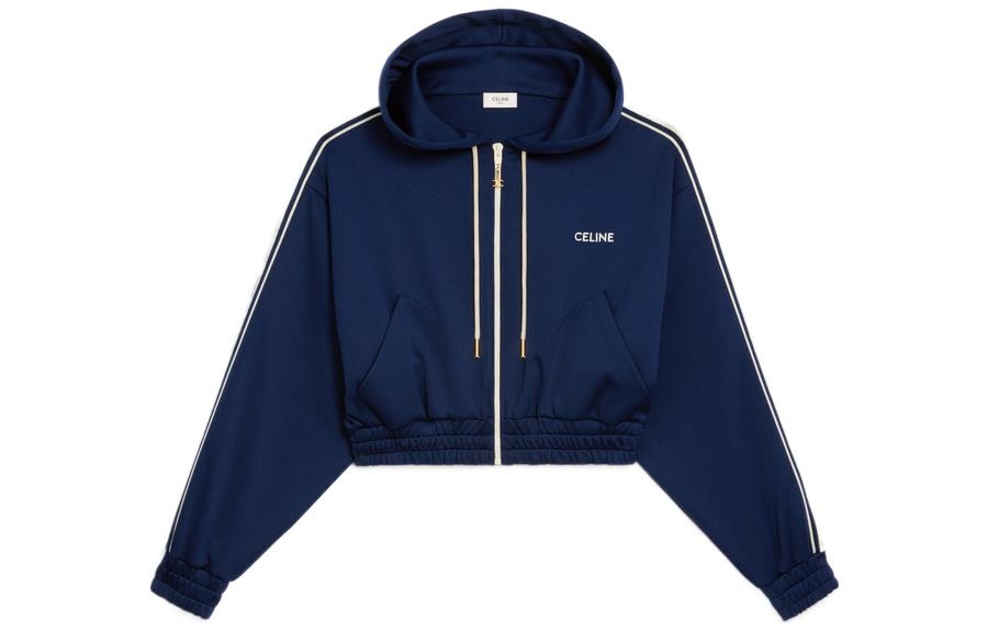 CELINE FW22 Logo Embroidered Crop Sweatshirt Blue