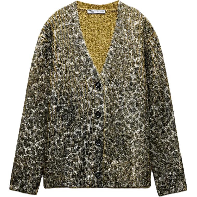 ZARA Animal Print Metallic V-Neck Knit