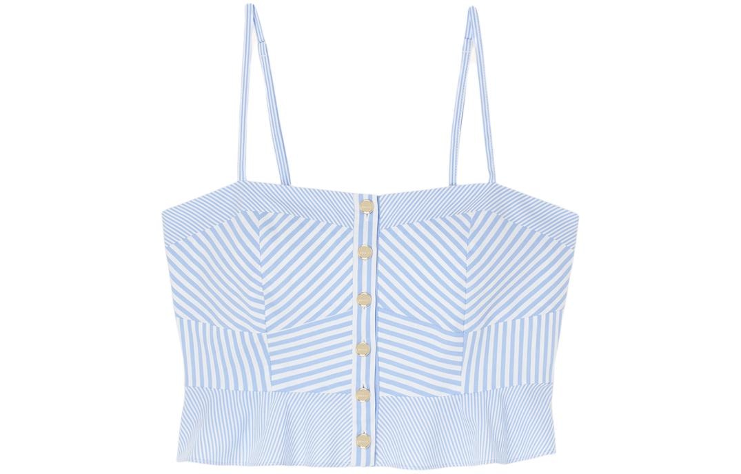 Sandro Colorblock Stripe Ruffle Cami Light Blue