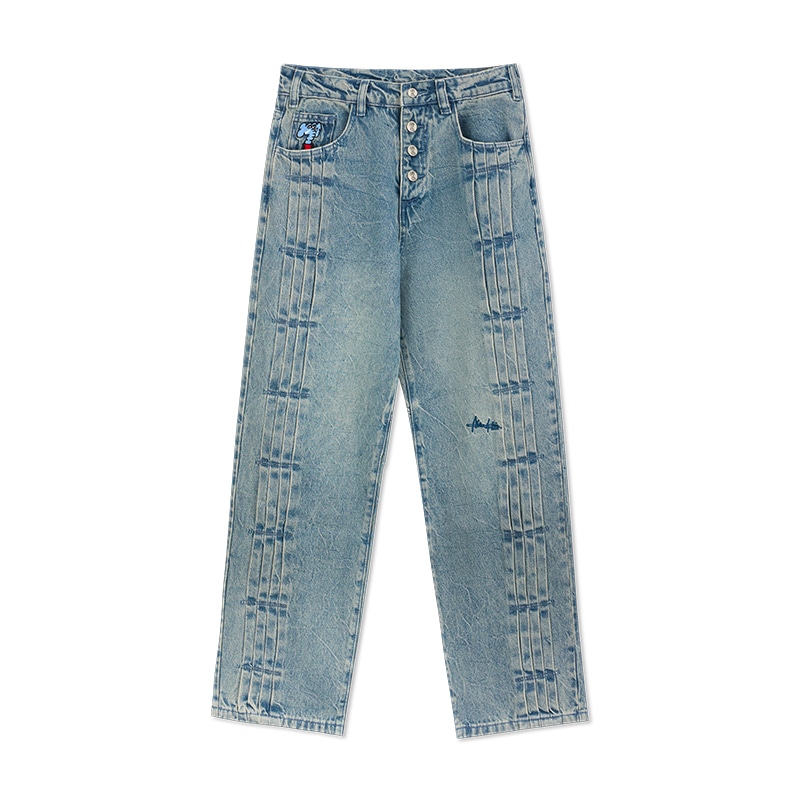 MIND ERROR Vintage Washed Wide Straight Jeans Light Blue