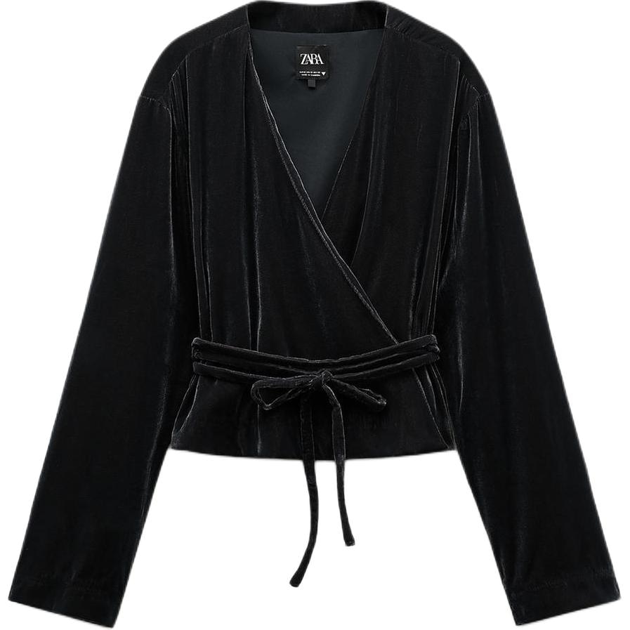 ZARA Cross V-Neck Long Sleeve Jacket Gray