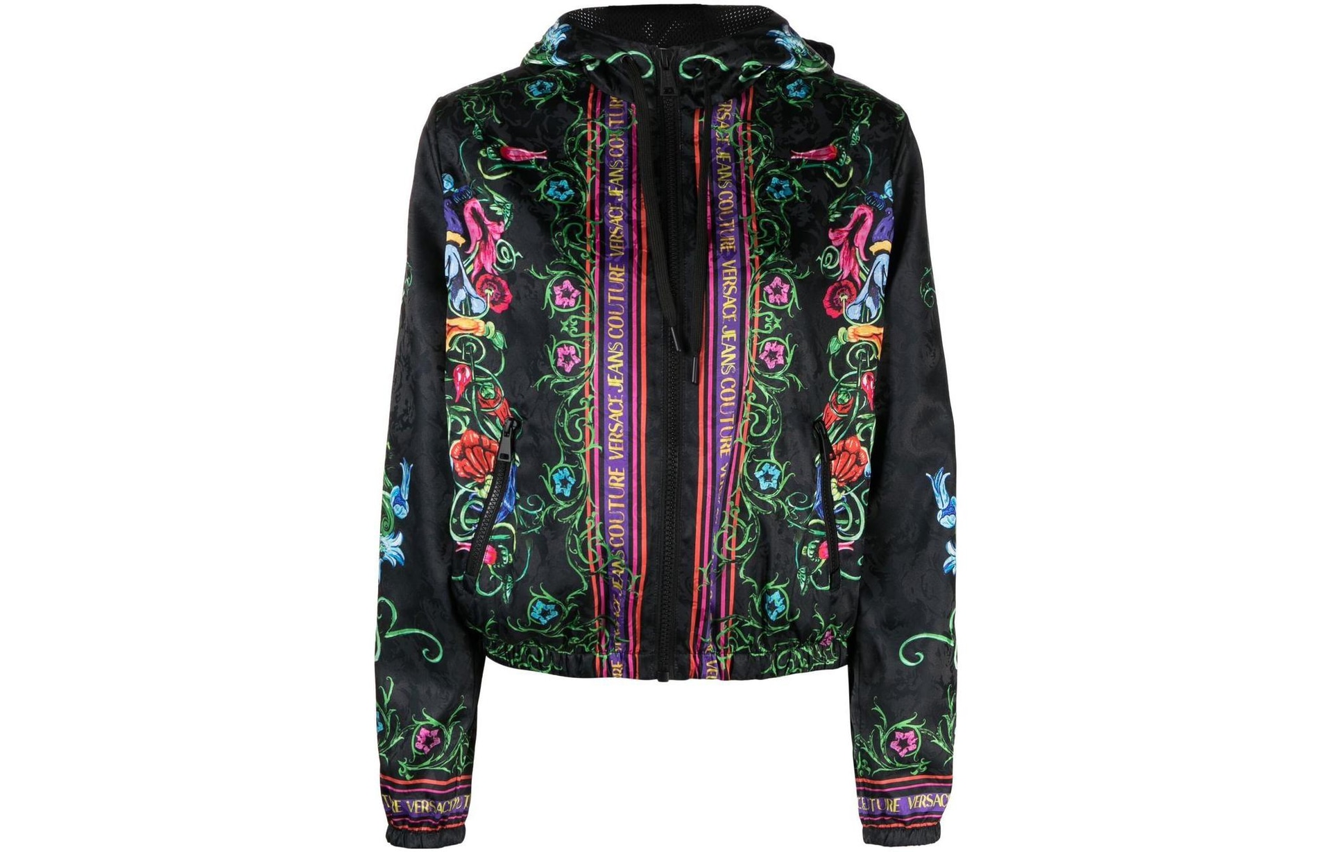 Versace Jeans Couture SS23 Floral Logo Hoodie Jacket Black