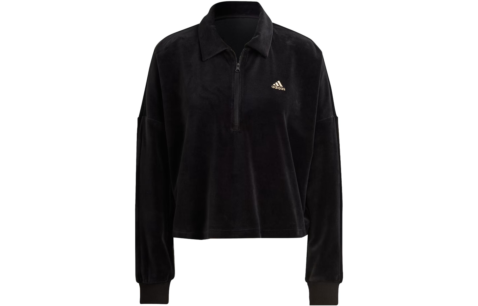 Adidas Crop Velour Quarter-Zip Sweatshirt Logo