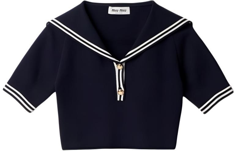 Miu Miu Striped Button Sailor Collar Shirt Navy