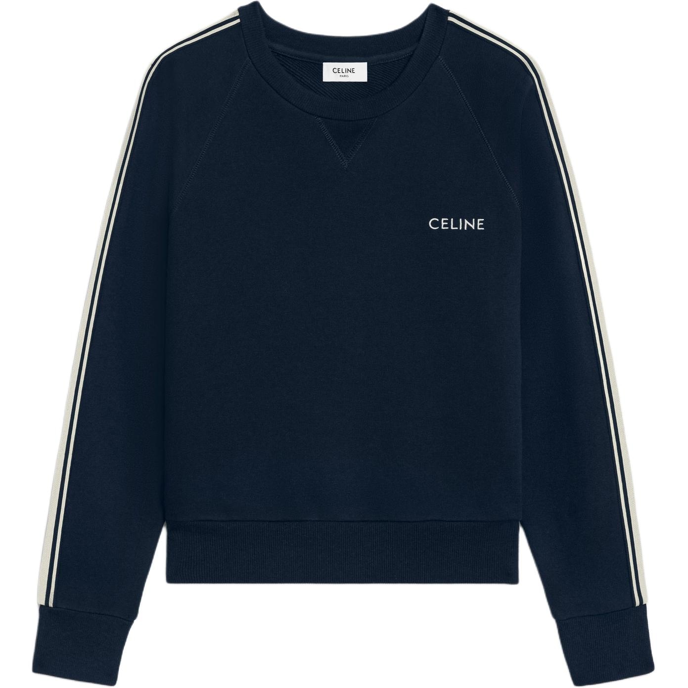 CELINE Embroidered Crewneck Cashmere Sweater Navy