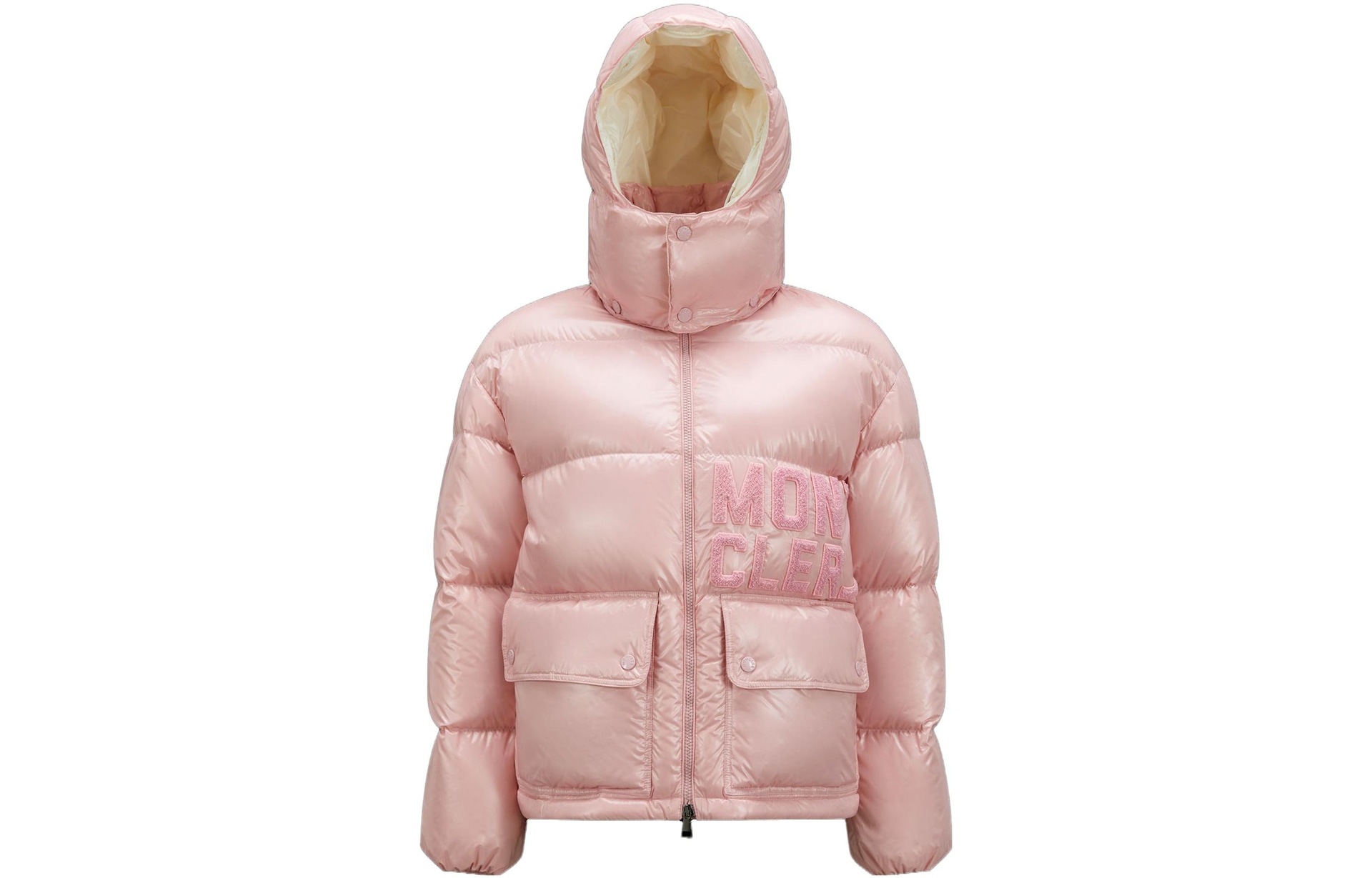 Moncler Logo Embroidered Hoodie Down Jacket Pink
