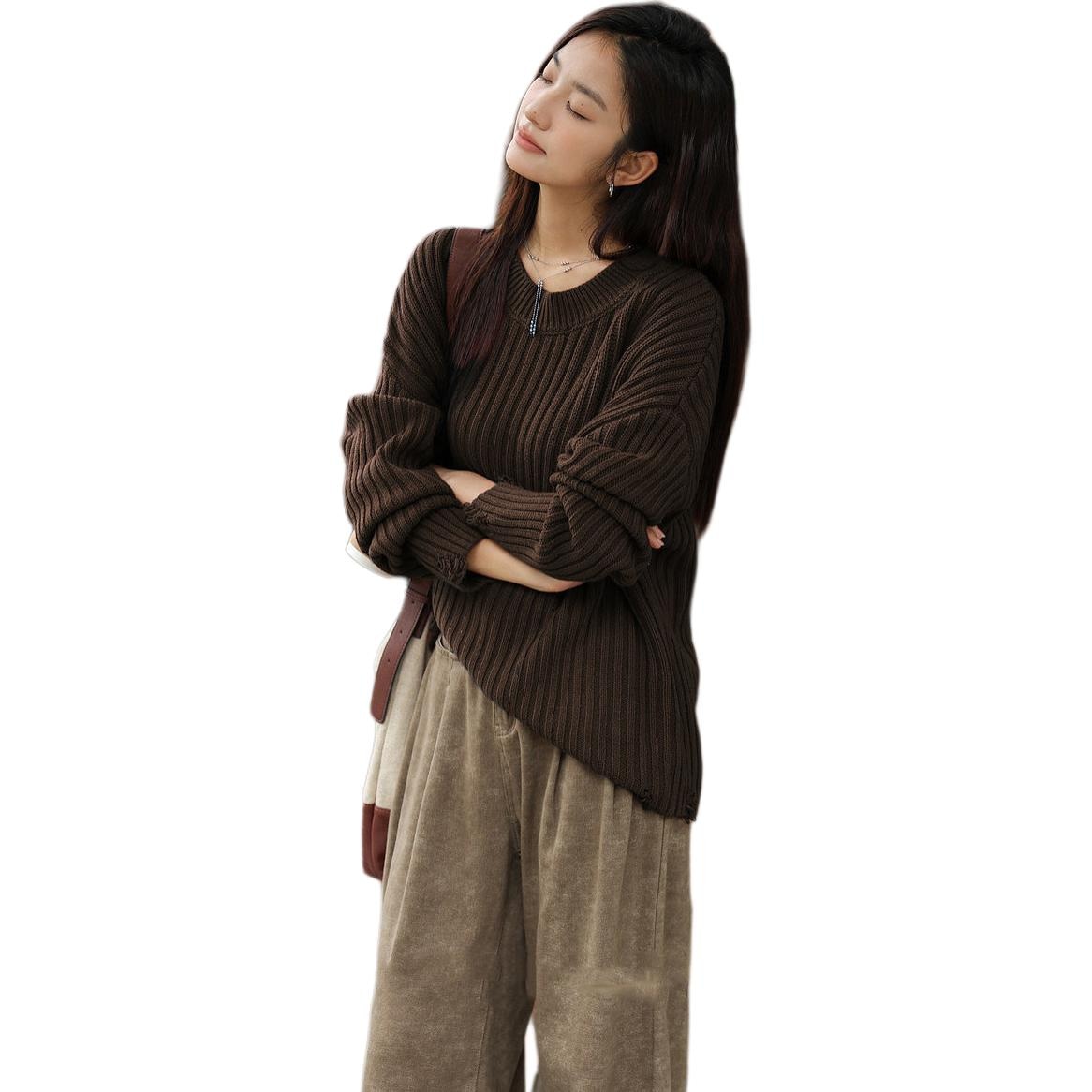 Dme 【dme】 复古时髦休闲宽松圆领百搭长袖针织衫 女款 — фото 9