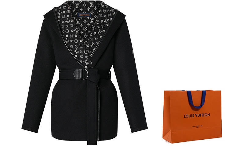 Louis Vuitton FW21 Wool Wrap Hooded Coat Black — фото 1