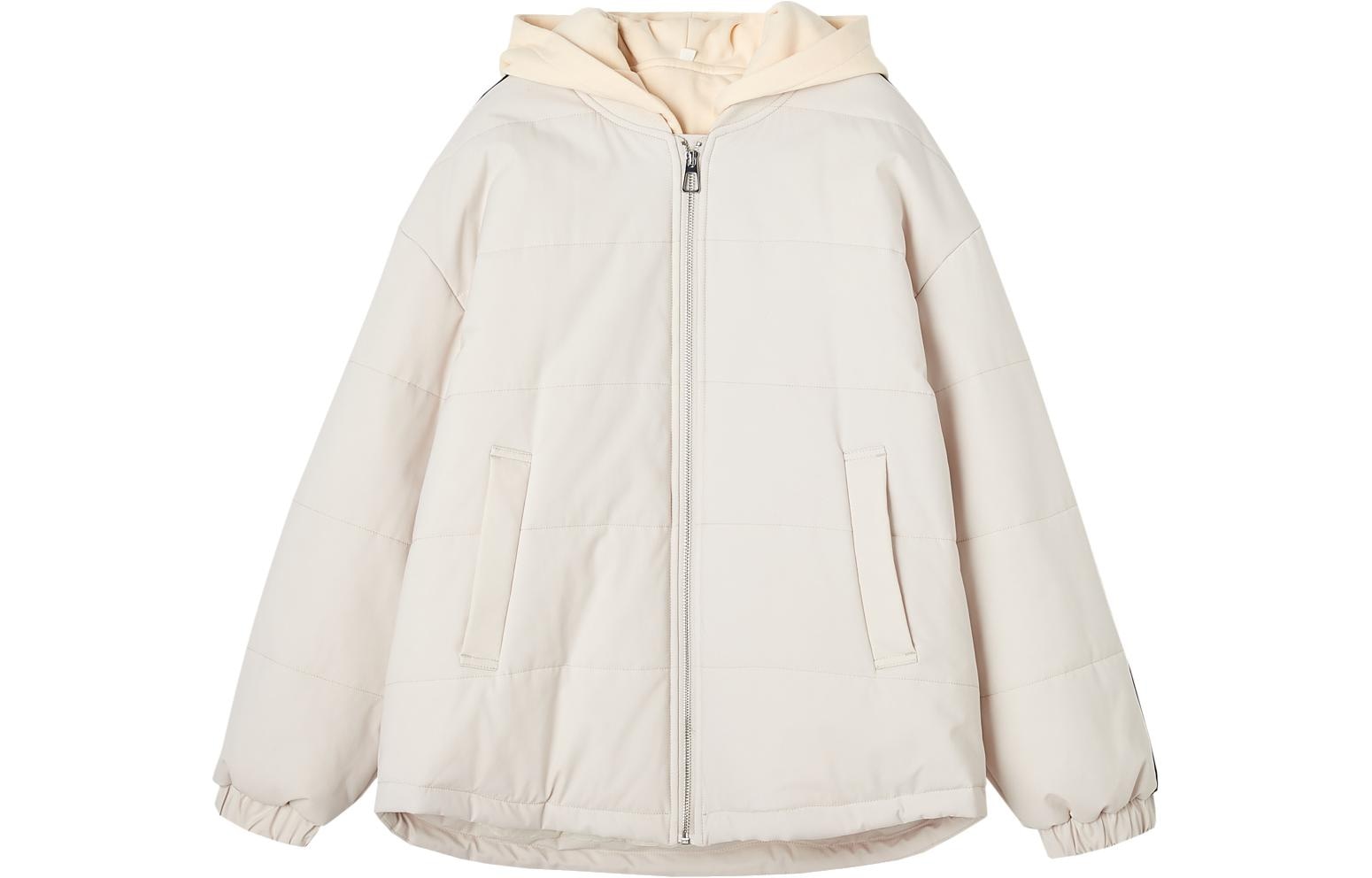 【dme】 基础纯色休闲拼接条纹连帽棉服 女款