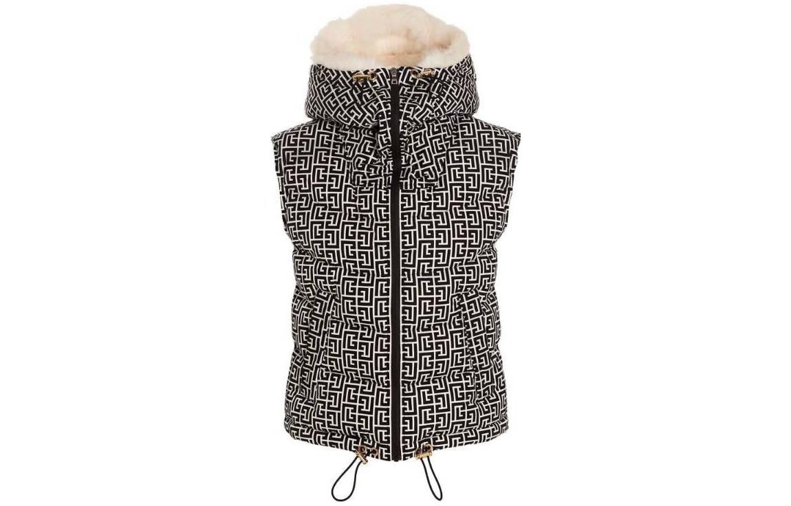 Balmain FW22 Logo Print Zip Hoodie Vest Black