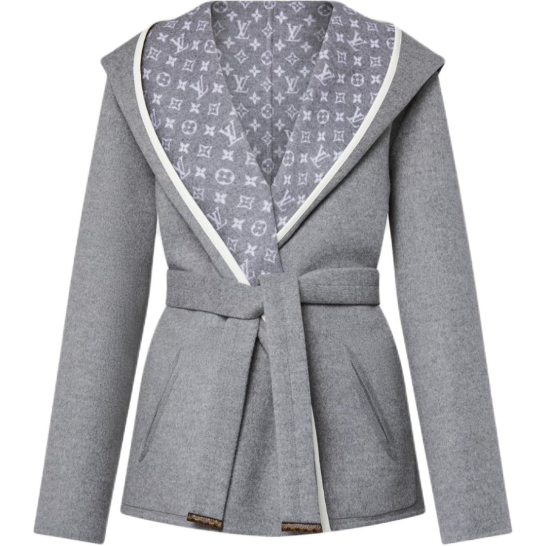 Louis Vuitton FW24 Reversible Jacquard Hoodie Coat Gray