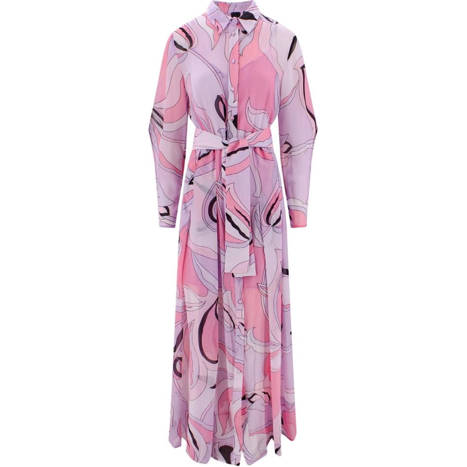 PINKO SS23 Printed Long Sleeve Dress Purple