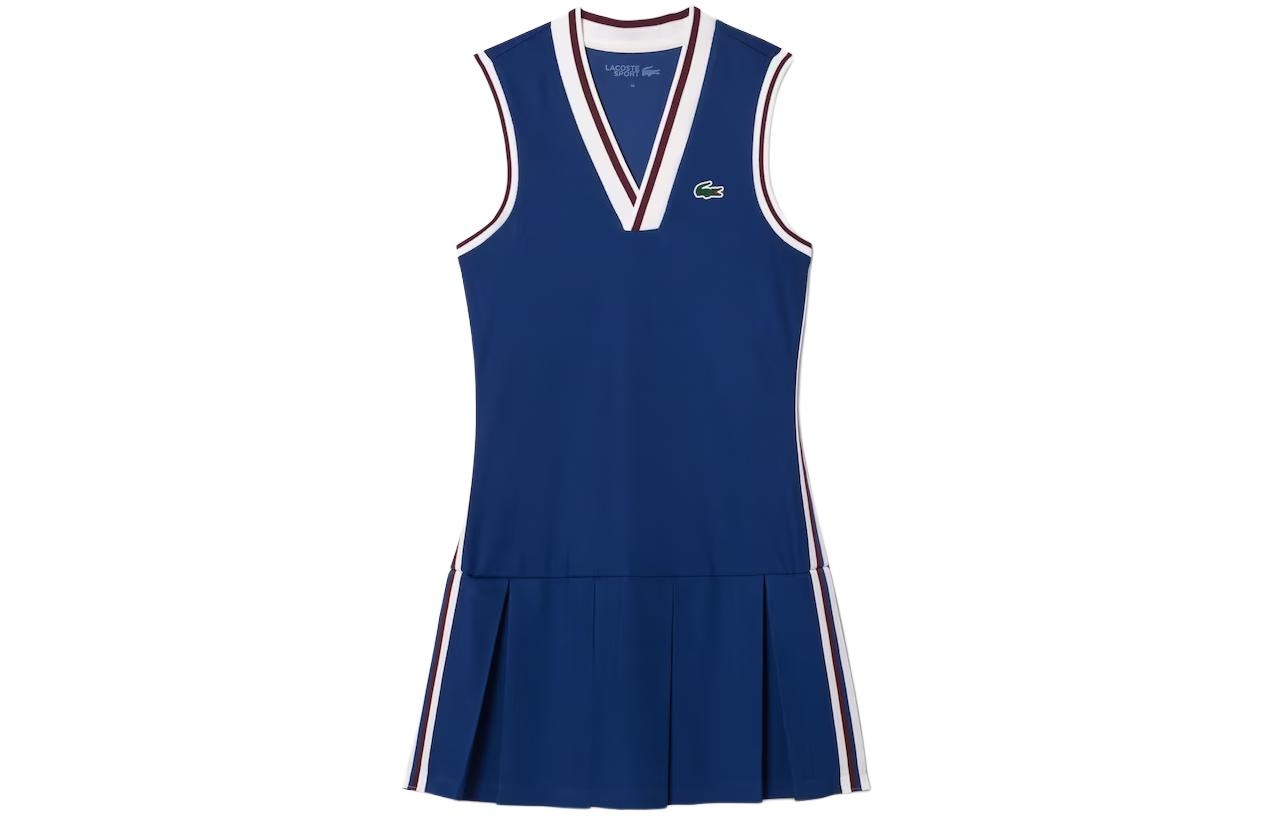 Lacoste Striped V-Neck Pleated Dress