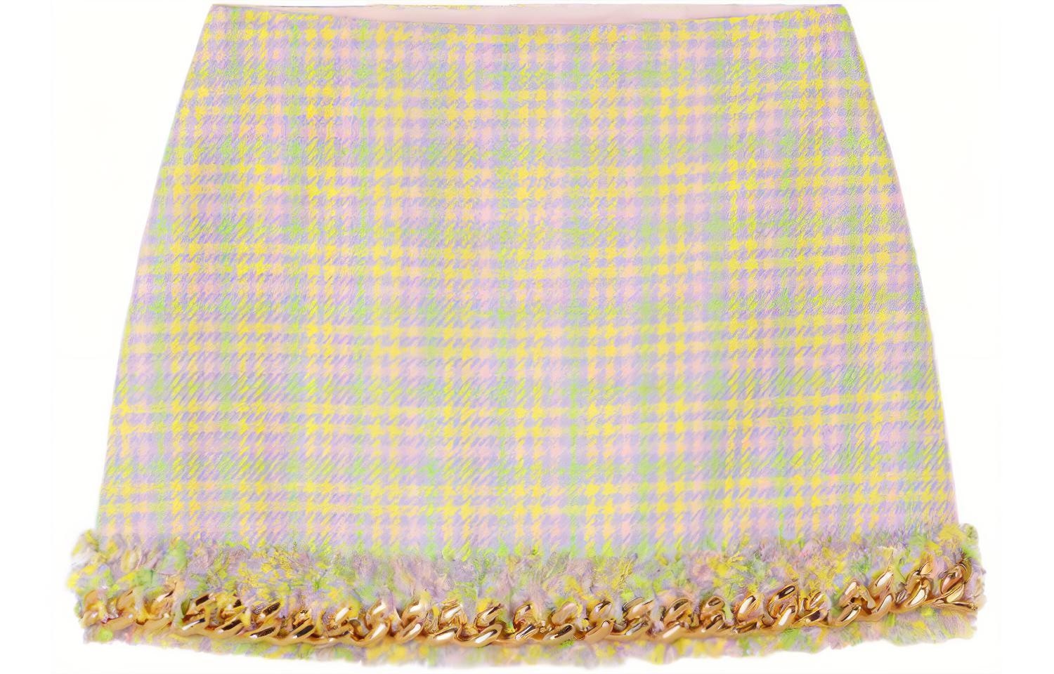 VERSACE/范思哲 Versace SS22 Tweed Chain A-Line Skirt Yellow