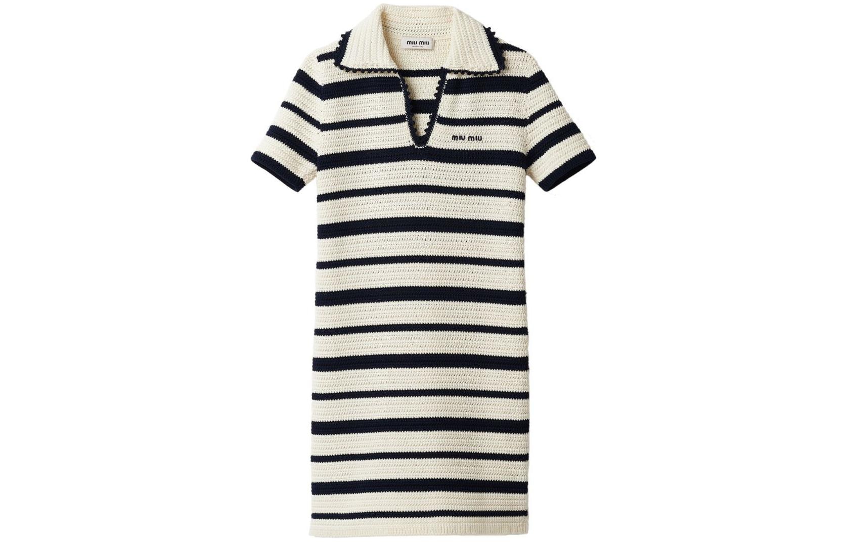 Miu Miu SS24 Striped Knit Mini Dress Ivory