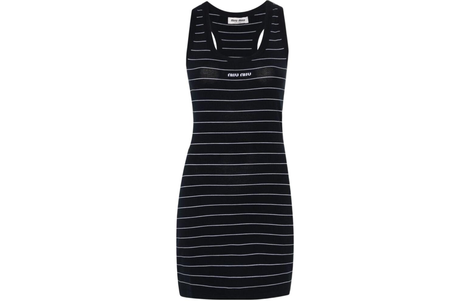 Miu Miu SS24 Striped Logo Dress Navy