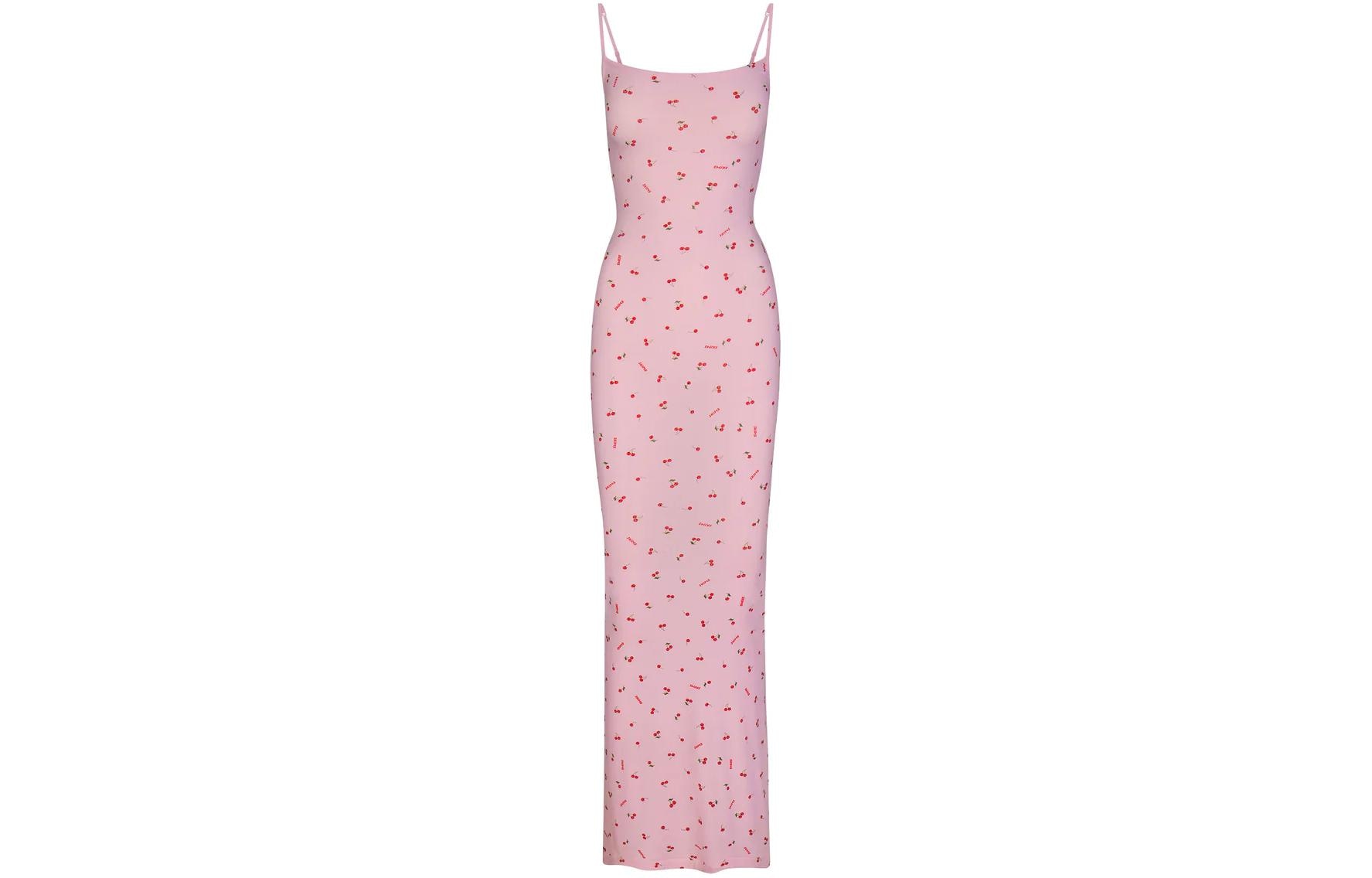 Skims Soft Lounge Long Slip Dress Cherry Blossom Print